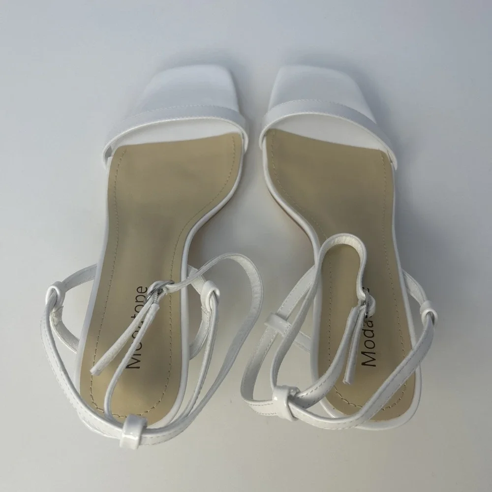 Modatope Women's Strappy Heeled Sandals White Patent Square Toe Size 9 NIB